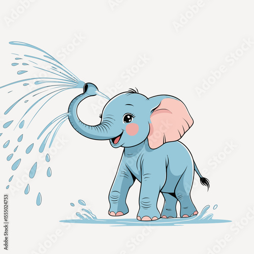 Cartoon elephant spraying water from its trunk
