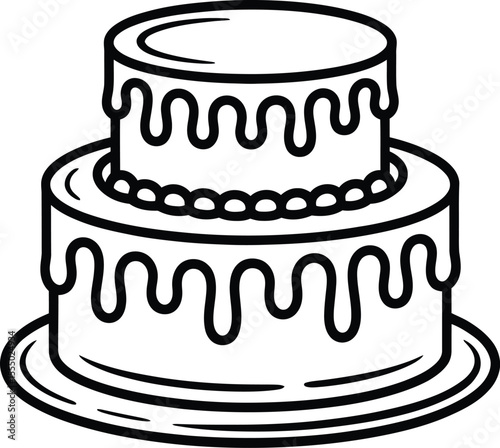 Elegant Two Tier Cake Outline with Drip Icing and Pearl Decoration Perfect for Coloring Pages Invitations or Simple Graphic Designs for Celebrations and Events two tiered