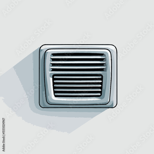 A cartoonish illustration of a rectangular air vent with horizontal slits casting a shadow on a light gray background