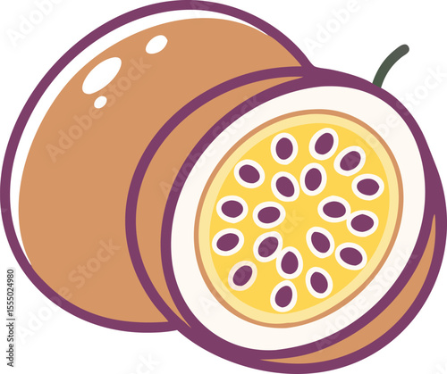 Passion fruit illustration graphic style tropical fruit with juicy seeds isolated