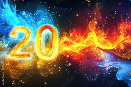 The left side of the background is blue, and on top there is an explosion with light beams in shades