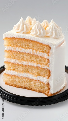 Delicious Layered Vanilla Cake Creamy Frosting Sweet Dessert Food Photography