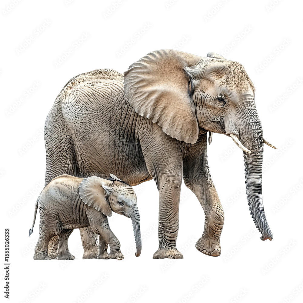 Fototapeta premium A Heartwarming Scene of an Elephant Family: Exploring the Bond Between Mother and Baby in the Wild Emphasizing Conservation and the Beauty of Nature