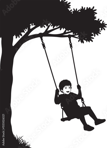 Girl and boy happily swinging together in a sunny playground park