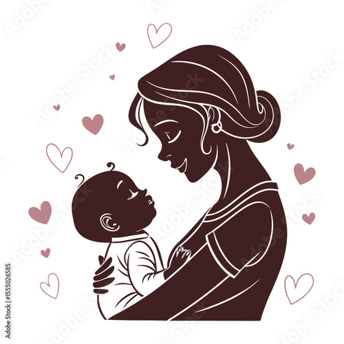 A Mother's Love Tender Embrace of Mom and Baby Illustration