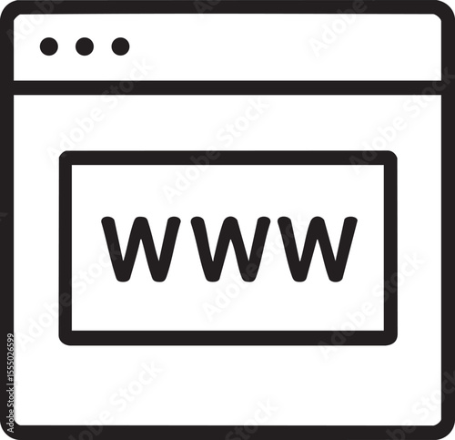 Simple Line Art Illustration of a Web Browser Window with WWW Text Inside minimalist black