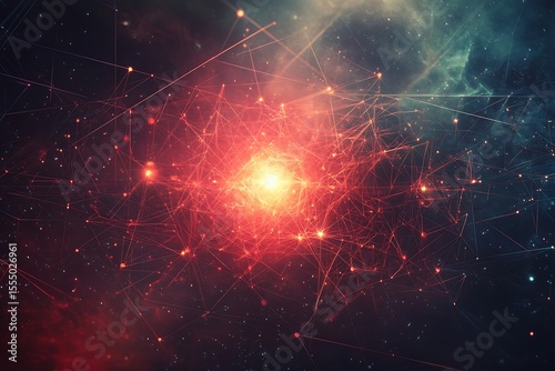 Abstract Network Connection with Glowing Points and Lines in Red and Blue Tones