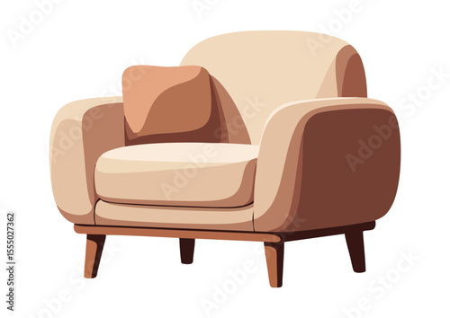 Cozy beige armchair with small pillow and wooden legs for modern living spaces
