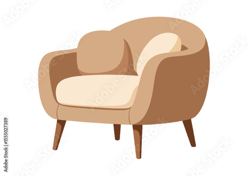 Elegant beige armchair with soft cushions and wooden legs for stylish interiors