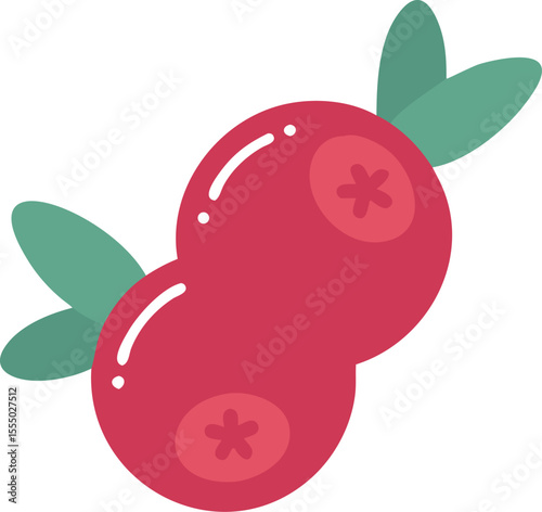 Simple vector illustration of two cranberries with green leaves on black background