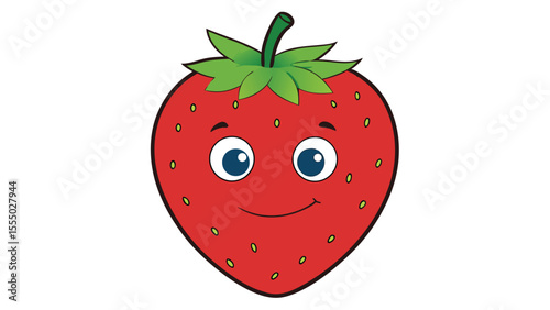 Smiling strawberry cartoon character vector illustration fresh fruit mascot design
