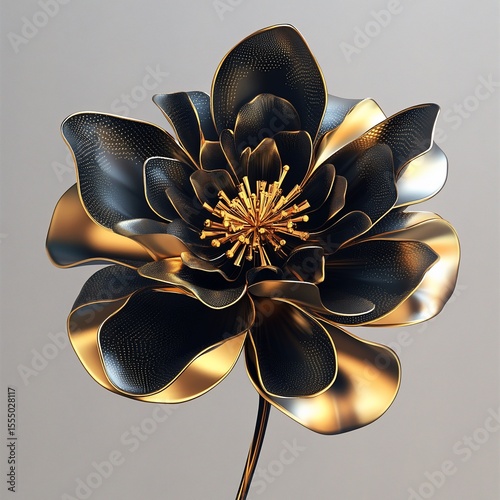 3D Rendered, Luxurious Flower.  Detailed, golden center with black petals