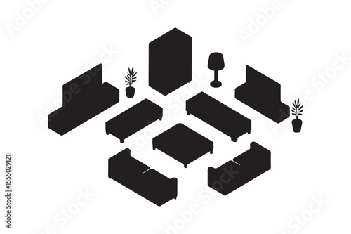 Living Room Furniture Silhouette Icons Modern Home Interior Set
