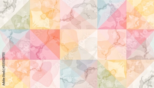 soft pastel grid of translucent shapes with blurred edges, seamless blend of geometry and watercolor textures
