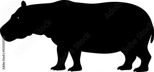 Rhino vector illustration: isolated black silhouette of a wild mammal, a powerful icon of nature's wildlife