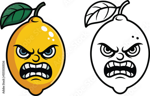 Angry lemon vector cartoon showing two sour facial expressions perfect for food reaction emotion fruit humor and fun kids education related illustrations