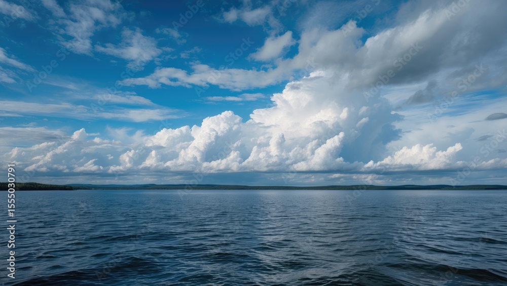 Fototapeta premium A vast body of water with a sky filled with clouds, peaceful and expansive.
