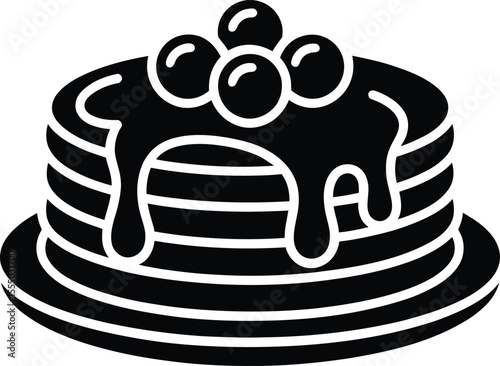 Monochrome vector illustration of a stack of pancakes topped with blueberries and syrup perfect for breakfast menus food blogs or culinary themed designs simple and