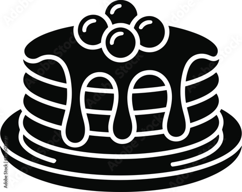 Monochrome vector illustration of a stack of pancakes topped with blueberries and syrup perfect for breakfast menus food blogs or culinary themed designs simple and