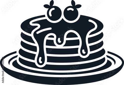 Stack of Pancakes with Syrup and Blueberries Vector Illustration for Breakfast Menu Design Food Icon Sweet Treat Morning Meal Dessert or Recipe Book