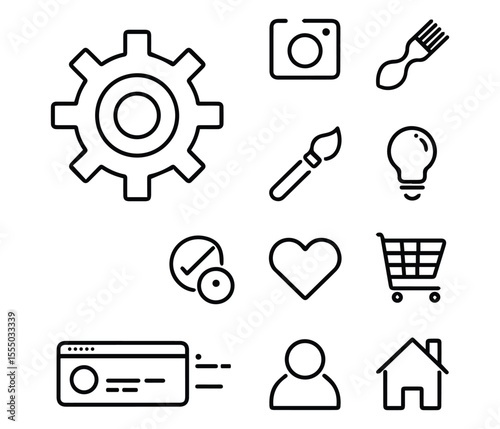 Technology and Maintenance Icon Set, Computer, Wrench, Tools on White Background.