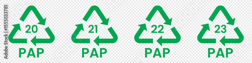 Paper recycling code icon set. recycling codes 20, 21, 22, 23. pap recycling symbols. plastic, recycle, symbol, code, icon.