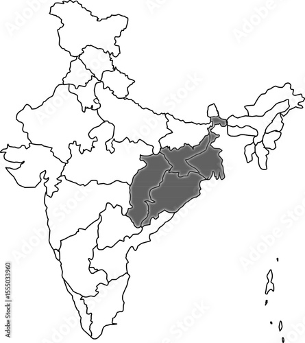 MAP OF INDIA HIGHLIGHTING THE COAL AND MINERAL BELT REGIONS
