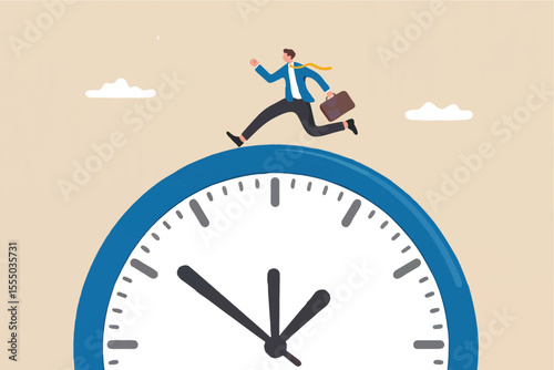 Businessman running on a clock isolated on transparent background