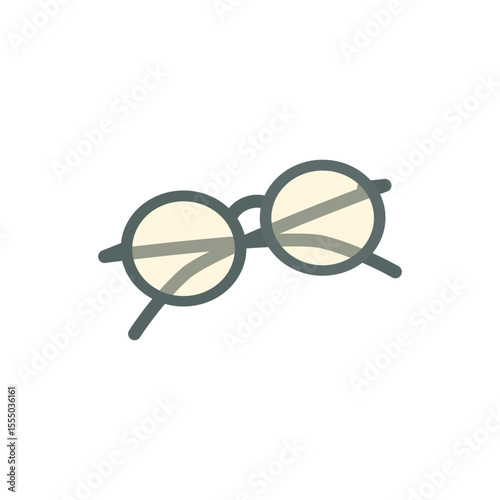 Vector Illustration of Round Eyeglasses with Dark Frame and Transparent Lenses Isolated on White Background
