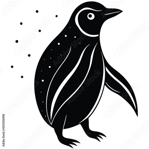 Black and White Penguin Silhouette with Abstract Lines and Dots vector