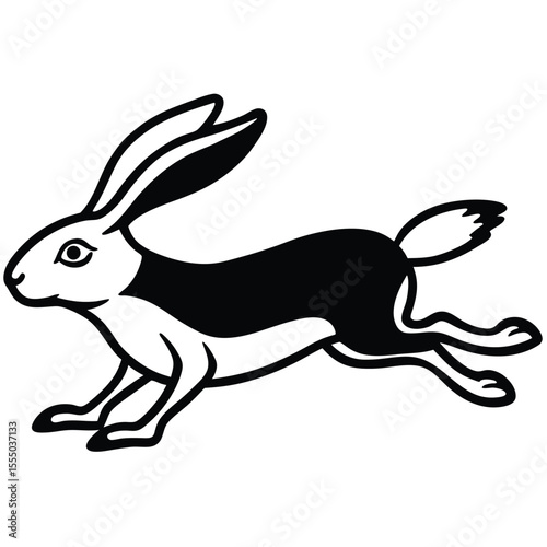 Black and White Silhouette of a Hare Running Swiftly rabbit