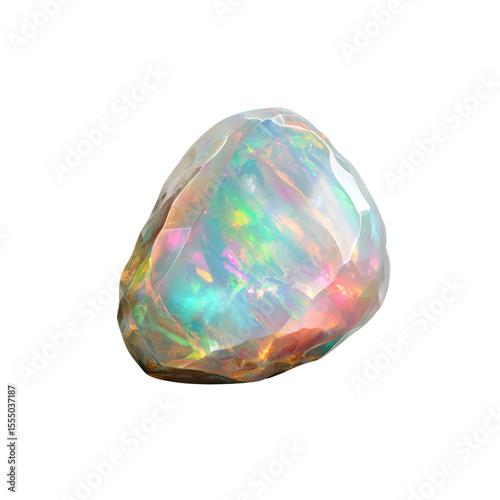 Colorful opal crystal on transparent background nature close-up studio light radiant beauty