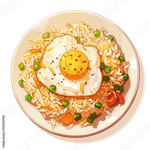 Fried Rice with Sunny Side Egg and Green Peas