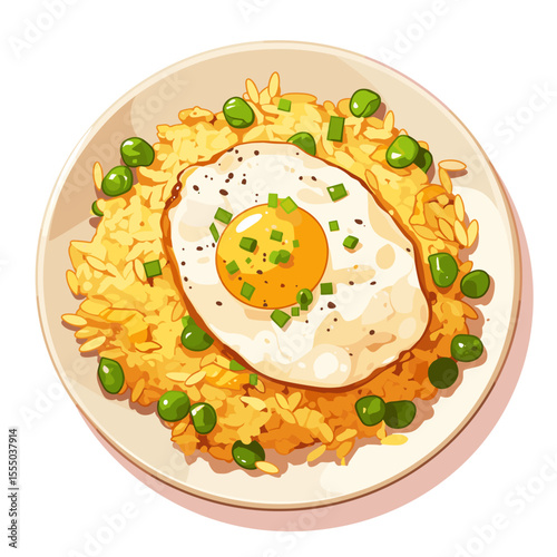 Fried Rice with Sunny Side Egg and Green Peas