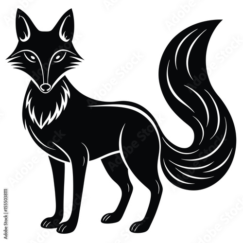 Black Fox Silhouette Standing Elegant Long Tail Animal Graphic Design Illustration