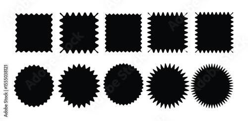 Set of rectangle shape frames with zigzag edge. Uneven zigzag rectangular shapes.Group of rectangular shapes with zigzag, wavy, sharp-angled irregular edge isolated on white background.
