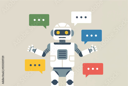 Robot with chat bubbles isolated on transparent background
