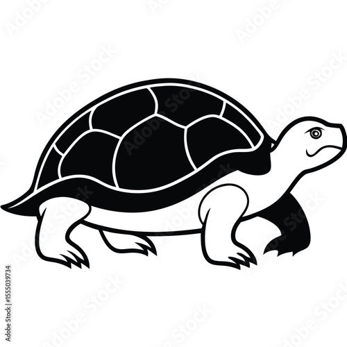 Black Silhouette of a Turtle Walking Right Profile View Simple Design tortoise shell