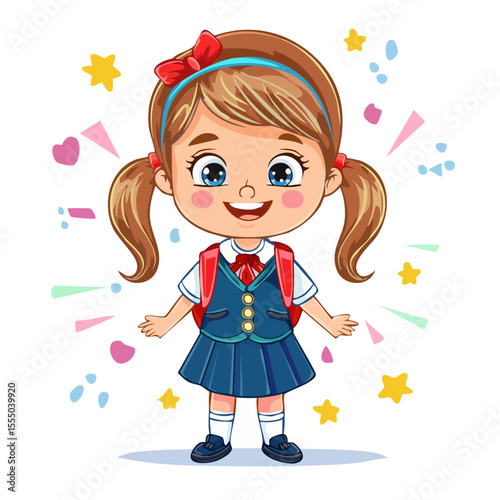 cheerful girls cartoon character, funny and cute, primary school uniform-2