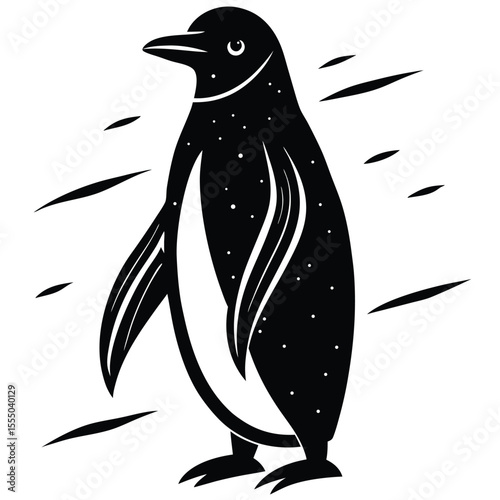 Black Silhouette Penguin Illustration White Background Minimalist Style Bird Animal Graphic Design