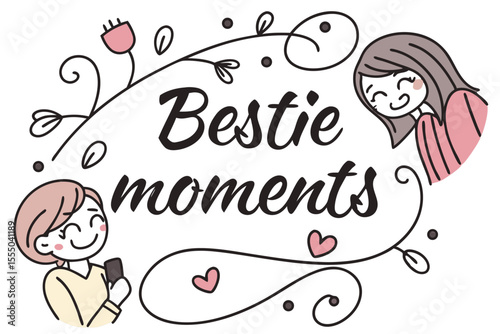 Hand drawn quote art celebrating bestie moments with vibrant colors