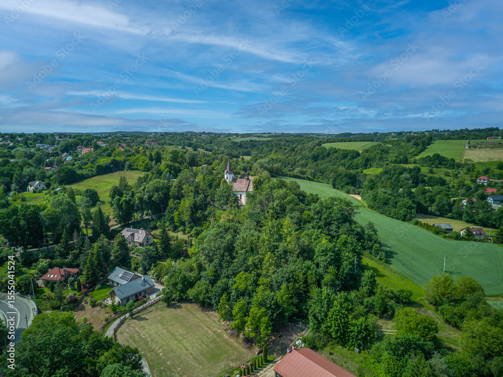 Fototapeta premium Castle and church in Korzkiew, Poland.