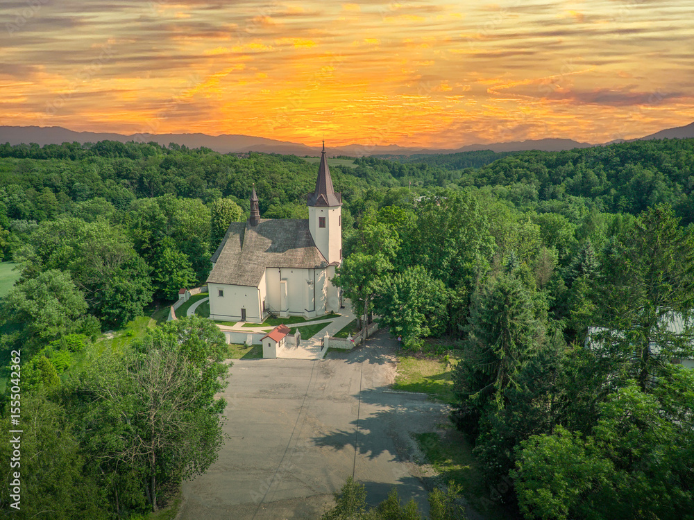 Fototapeta premium Castle and church in Korzkiew, Poland.
