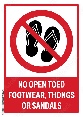prohibition safety signs v2 uppercase text_no open toed footwear, thongs or sandals landscape size 1/2 a4,a3,a2,a1	
