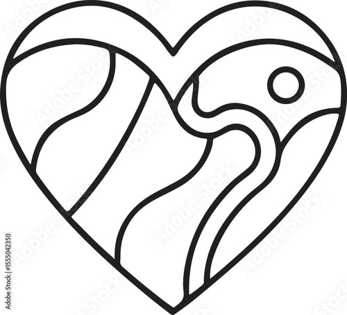 Heart Outline Vector in Black and White Pencil Sketch Style Featuring Minimal Clean Line Drawing