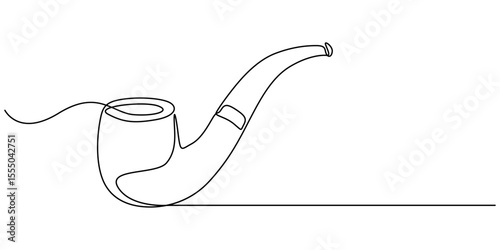 Continuous one line drawing of tobacco pipe. Simple smoking pipe outline design. Editable active stroke vector, Smoking pipe. Tobacco smoking. One continuous line drawn isolated, white background. 