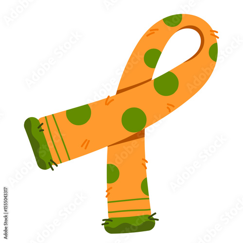 Knitted orange scarf. Warm winter and autumn clothes, accessories. Vector illustration, flat style.