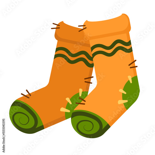 Cozy Autumn Socks. Flat-style illustration of warm socks. Autumn and winter clothing. Fall, warmth, coziness. Vector
