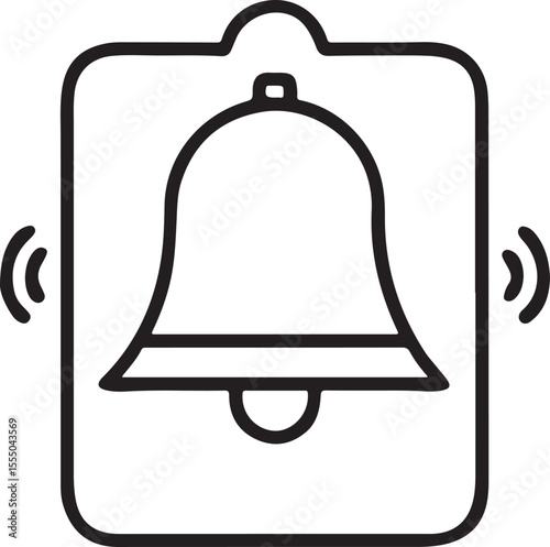 Notification Bell Icon in Flat Black Line Art for Mobile App UI Alerts and Message Reminders