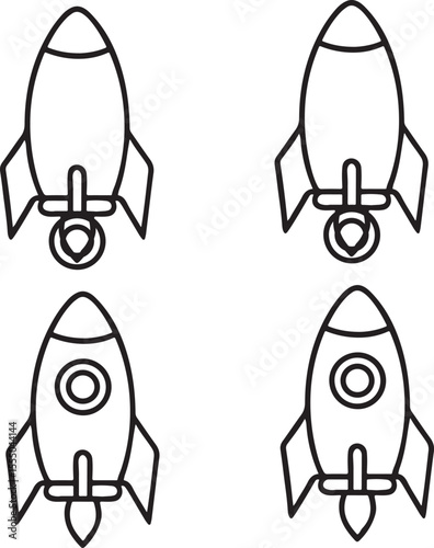 Upward Facing Rocket Icon in Flat Black Line Style for Space Launch and Technology Concepts